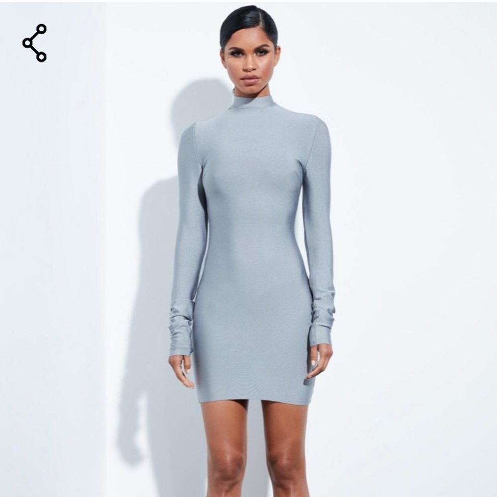 peace + love gray bandage ruched sleeve dress